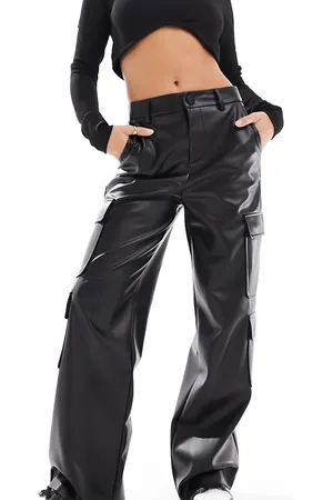 Stradivarius Petite faux leather cargo pants in