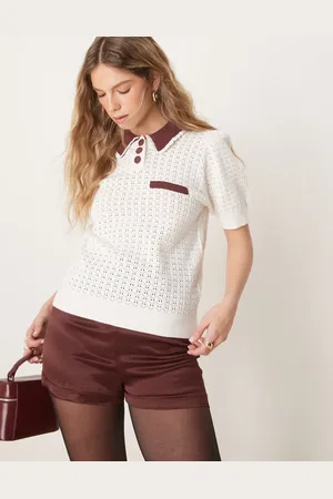 Neon Rose Pointelle pull on cropped sweat in cream-White