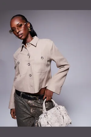 River Island Tailored linen overshirt in -Neutral