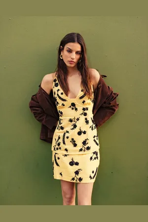Topshop Embellished linen cami in yellow (part of a set)