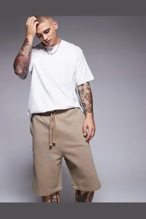 ASOS Premium heavyweight oversized shorts 400gsm in beige-Neutral