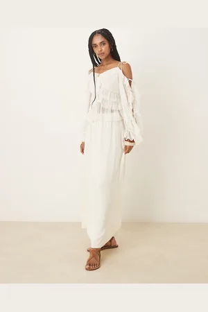 ASOS Linen blend a-line maxi skirt in -White