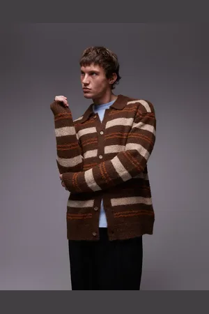 Topman Relaxed polo cardigan in brushed stripe