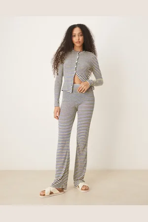 ASOS Knitted wide leg pants co-ord in blue and yellow stripe