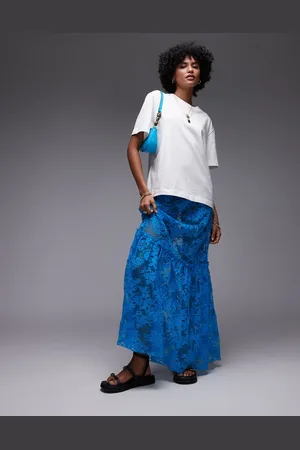 Topshop Sheer lace maxi skirt in -Blue
