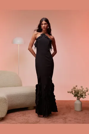 Ohpolly Mireya ruffle trim halterneck maxi dress in