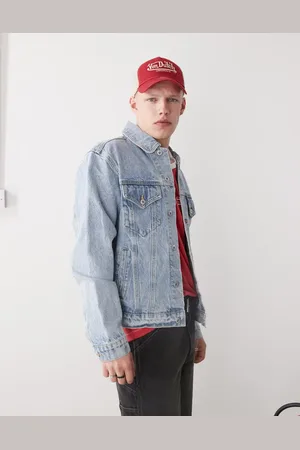 ICECREAM Running dog back print denim trucker jacket in light wash blue