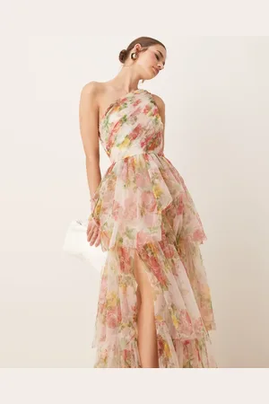 Lace & Beads One shoulder tiered tulle maxi dress in -Multi