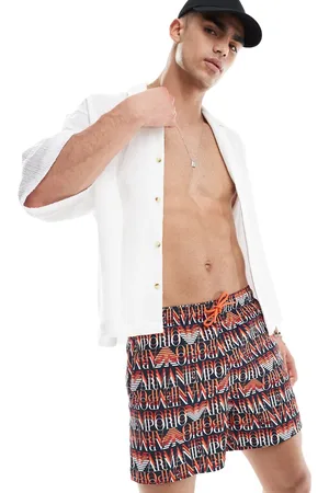 Emporio Armani Logo swim shorts in black and red