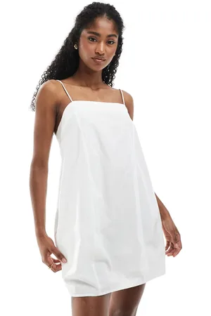 Monki Cotton poplin mini dress with tie straps in