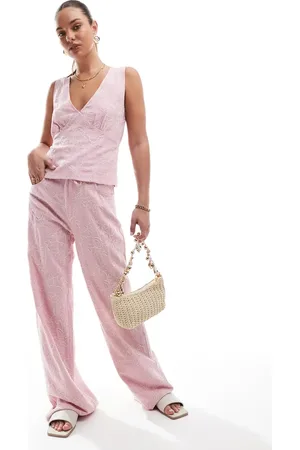 Stradivarius Linen blend embroidery detail pants in (part of a set)