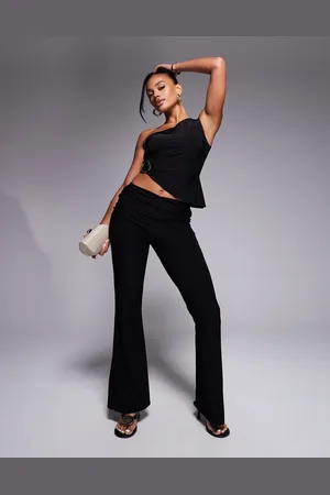 Missyempire Missy Empire double sculpted slinky foldover flare pants in (part of a set)