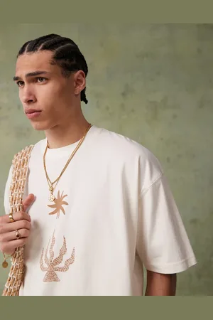 ASOS Oversized t-shirt with celestial graphic in cream-White