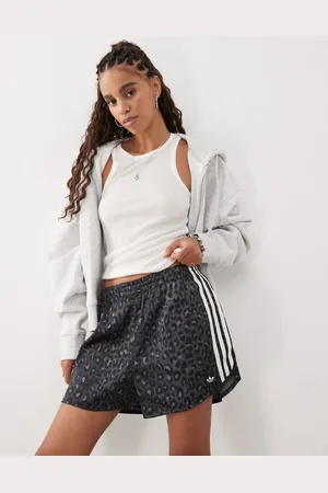 adidas Satin sprinter shorts in black leopard print