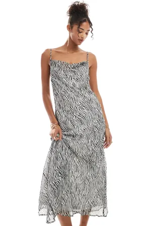 VERO MODA Smilla cowl neck cami midi dress in zebra print-White