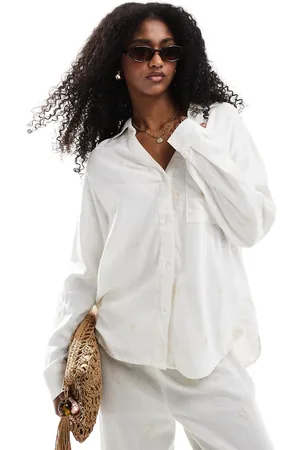 ONLY Linen embroidered long sleeve shirt in (part of a set)