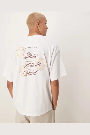 SELECTED Oversized heavyweight t-shirt with sun back print in white