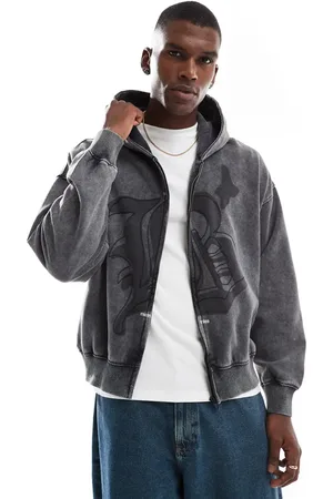 Bershka Graphic zip up hoodie in