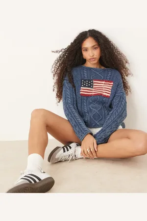 Ralph Lauren Flag cable knit jumper in light blue