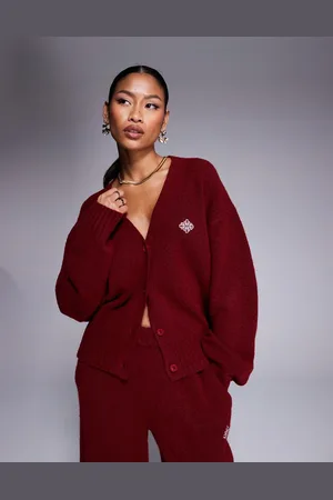 The Couture Club Oversized fluffy knitted cardigan in (part of a set)-Red