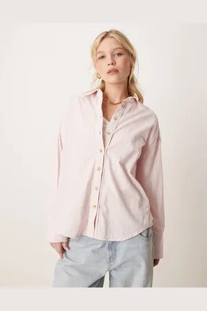 Free People Striped varsity oversized shirt in light pink