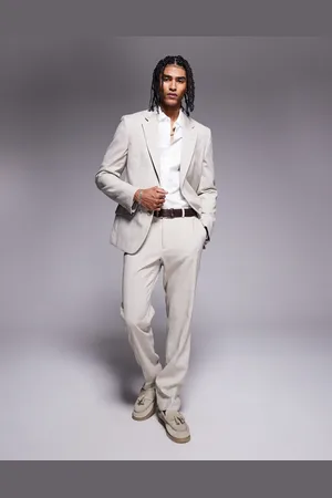 River Island Slim fit suit pants in check-Neutral