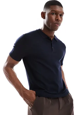 French Connection French Connection short sleeve knitted polo shirt in navy