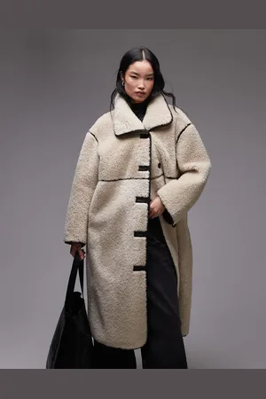 ARKET Oversized faux shearling midi coat with brown contrast edging in -Neutral