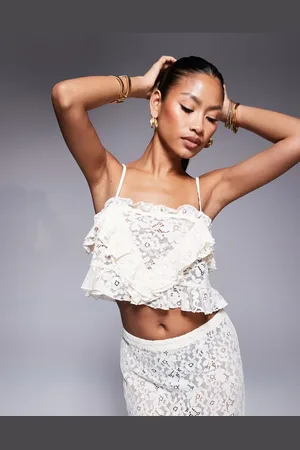 AFRM Ruffle lace top in cream-White