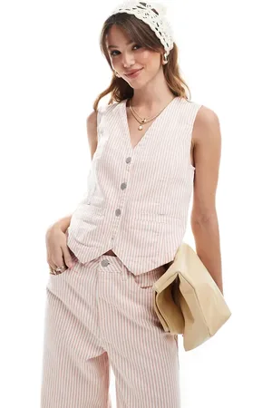 Object Denim waistcoat in rose stripe (part of a set)-Pink