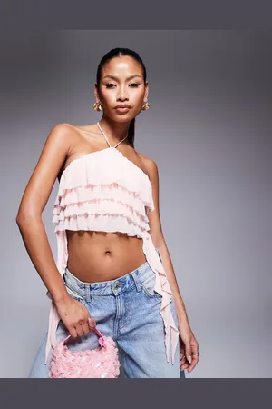 AFRM Halter neck ruffle top in pink