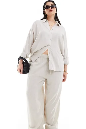 Noisy May Loose fit linen mix pants in oatmeal-Brown