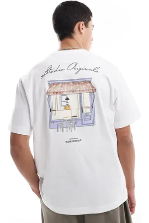 JACK & JONES Oversized caf?? back print t-shirt in white