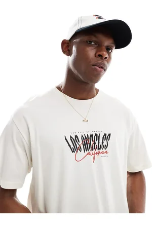 JACK & JONES Oversized t-shirt with los angeles print in cream-White