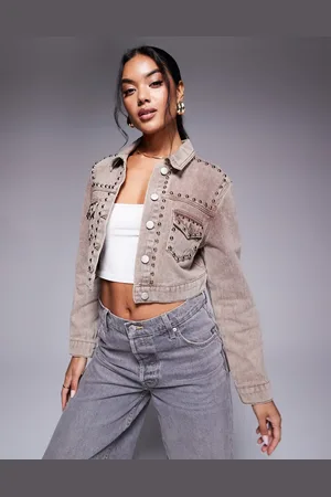 Liquor N Poker Studded pocket detail denim jacket in washed -Black