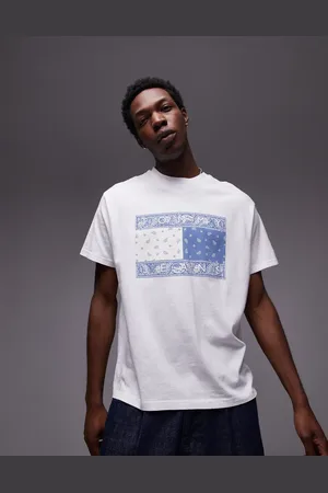 Tommy Hilfiger Large paisley flag t-shirt in white and blue