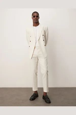 ASOS Linen blend tapered suit pants in -White