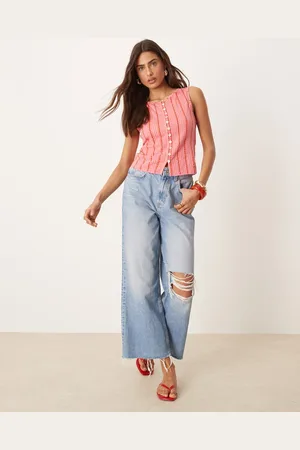 Free People Tilly printed button through singlet top in cherry-Pink