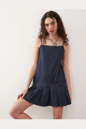 COLLUSION Pleated denim mini dress in -Navy