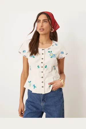 Free People Embroidered button through blouse in -White