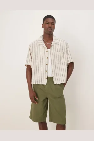 ASOS Oversized boxy shirt with ecru and dark green stripe-Neutral
