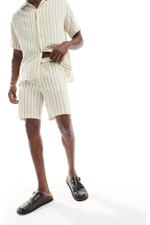 JACK & JONES Texture shorts in white green stripe (part of a set)