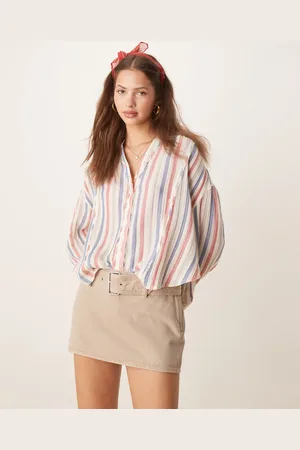 Free People Striped loose fit shirt in ivory-White