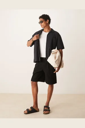 ASOS Mid length wide denim shorts with tie front in