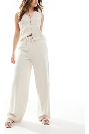 New Look Linen blend bermuda wide leg pants in -Neutral