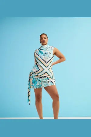 ASOS ASOS DESIGN Curve high neck drape detail mini dress in -Multi