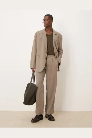 ASOS Elasticated straight leg suit pants in -Neutral