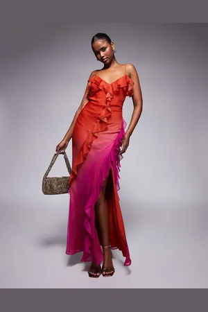 ASOS Chiffon ombre maxi dress in orange and pink-Multi