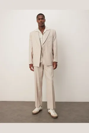ASOS Linen blend straight suit pants in -Neutral