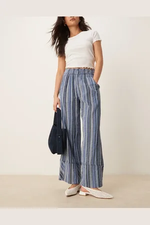 Free People Striped wide leg pants in indigo-Navy